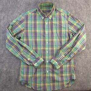 J Crew Lightweight Shirt Small Green Plaid Long Sleeve Button Down